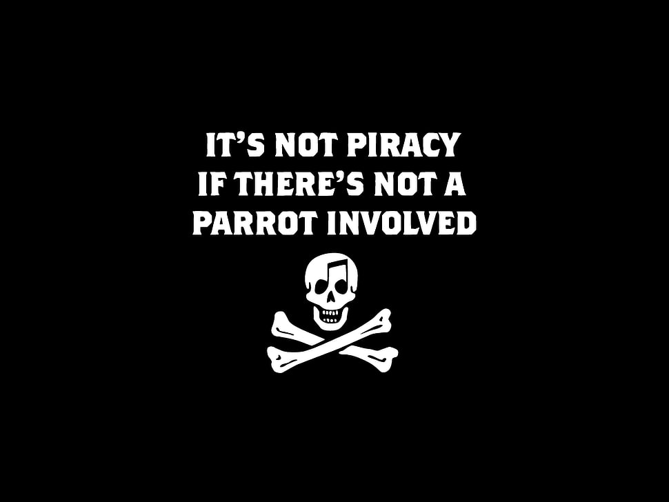 black background with text overlay, piracy, simple background, skull, typography HD wallpaper