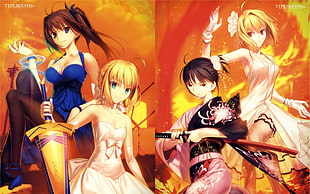 four female anime character illustration, Type-Moon, Saber, Arcueid Brunestud , Aozaki Aoko HD wallpaper