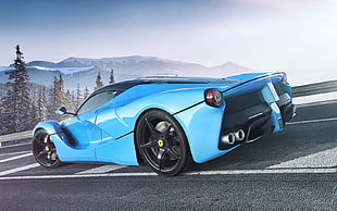 blue sports coupe, Ferrari LaFerrari, car, blue cars