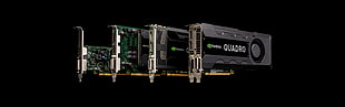 four gray-and-black computer graphics cards, Nvidia, GPUs, computer, simple background