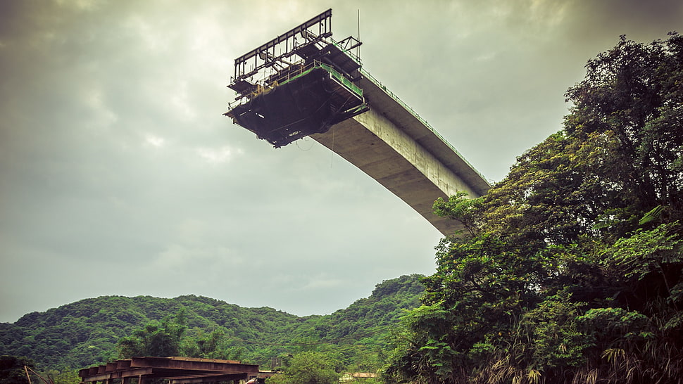 green tree, bridge, Taiwan, abandoned HD wallpaper