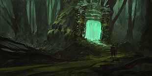 portal gate illustration, fantasy art, forest, gates