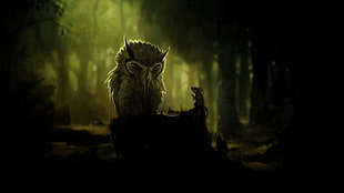 gray owl illustration, fantasy art
