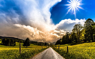 photo of road under cloudy sky during daytime, landscape, nature, Sun, sky