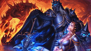 girl and monster wallpaper, fantasy art, artwork, World of Warcraft, Lich King HD wallpaper
