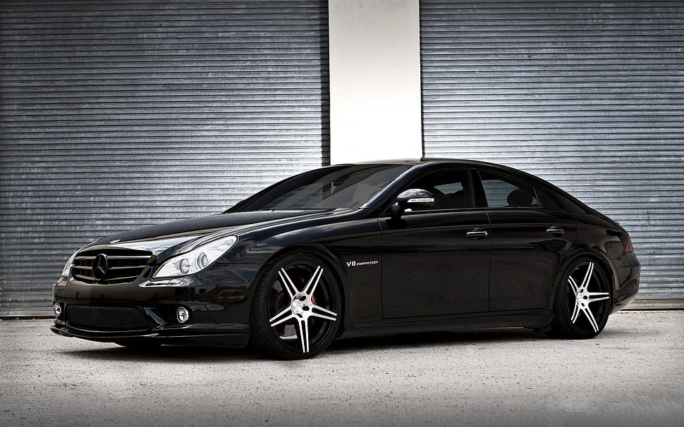 black Mercedes-Benz sedan, Mercedes CLS 55 AMG , black, car HD wallpaper