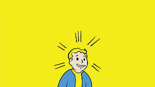 boy sticker, video games, Fallout, yellow, blue HD wallpaper