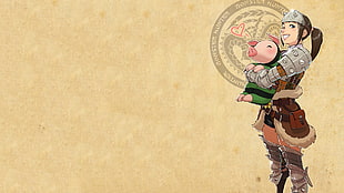 female carrying pig character wallpaper HD wallpaper