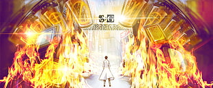 yellow and red plastic pack, Steins;Gate, Okabe Rintarou, anime, fire