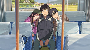 three person anime characters, Makoto Shinkai , Kimi no Na Wa