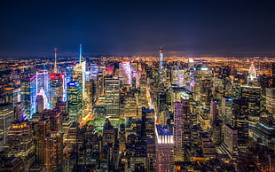 aerial photography of New York cityscape at night HD wallpaper