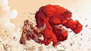 illustration of Marvel Red Hulk and Wolverine HD wallpaper