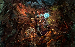 game application wallpaper, Diablo 3: Reaper of Souls, sorceress, knight, Barbarian