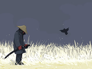 brown kasa hat, anime, samurai