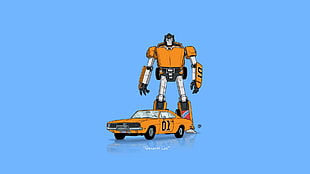 yellow robot and coupe animated illustration