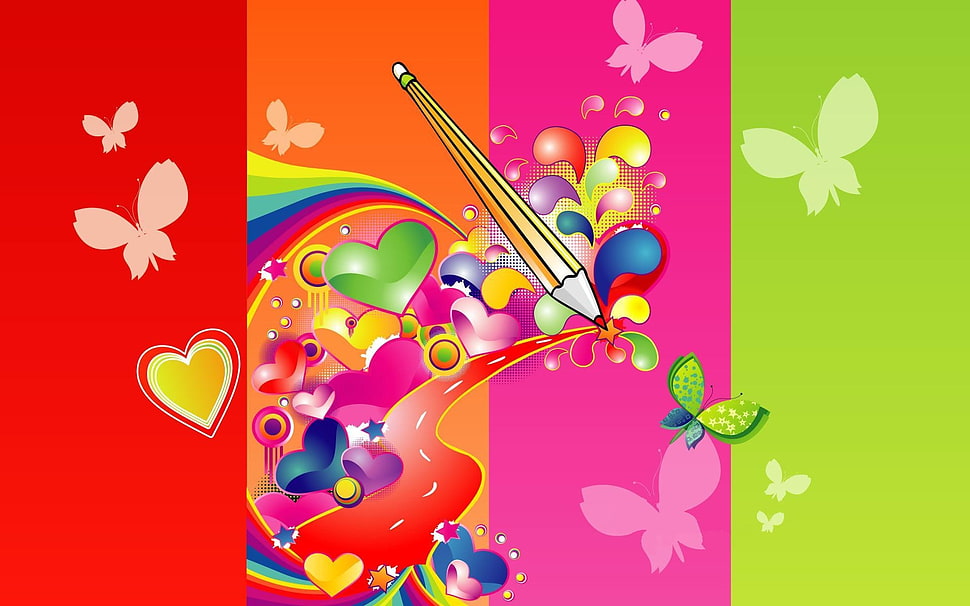 pink and multicolored animal printed illustration HD wallpaper