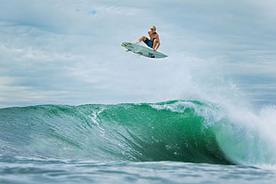 white surfboard, surfing, sea, John Florence, men HD wallpaper