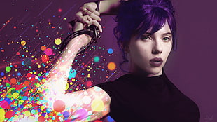 Scarlet Johansson, Scarlett Johansson, abstract, purple, celebrity