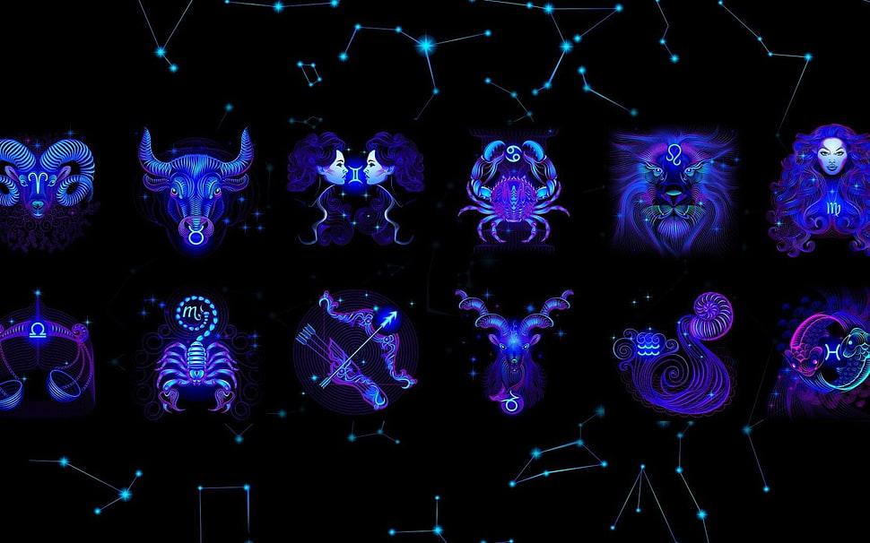 purple zodiac sign illustrations, Zodiac, libra, Scorpio HD wallpaper