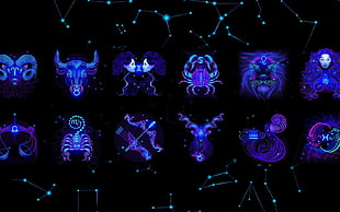 purple zodiac sign illustrations, Zodiac, libra, Scorpio