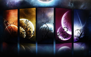 several moon paintings, abstract, world, digital art, space