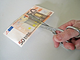 scissored 50 Euro banknote