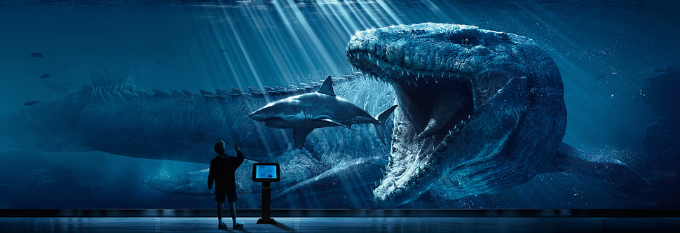 Megalodon wallpaper, digital art, Jurassic World, shark, dinosaurs HD wallpaper