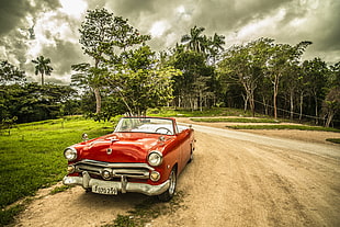 red Cadillac convertible coupe HD wallpaper