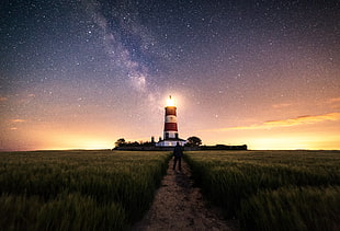 man surrounded by green grass during nightime, happisburgh lighthouse, norfolk