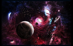 red and purple galaxy, planet, space, galaxy, black holes HD wallpaper