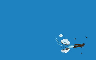 clouds and monoplane illustration, clouds, minimalism, humor, aircraft HD wallpaper