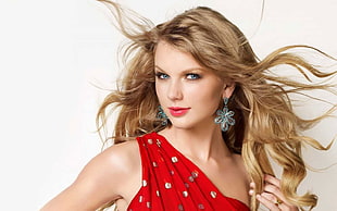 Taylor Swift in red one-shoulder top