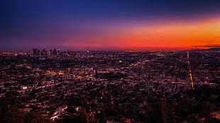 bird's eye view photo of city, city, urban, sunset, Los Angeles HD wallpaper