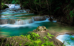 panning photo of water falls, landscape, nature, blue, waterfall