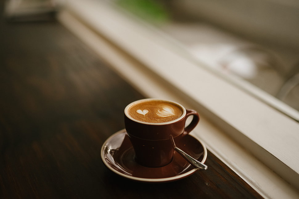 photography of brown ceramic teacup with saucer HD wallpaper