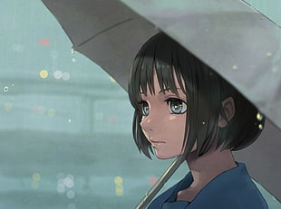 black haired male character holding umbrella