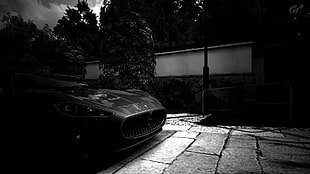 black and gray metal tool, Maserati, car, monochrome