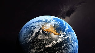 blue earth illustration, Earth, planet, space, clouds