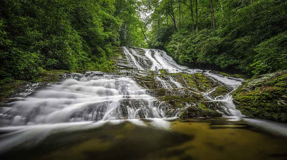 photography of waterfalls, brevard, north carolina HD wallpaper