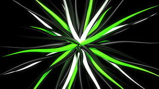 white, black, and green digital wallpaper, abstract, digital art, black background, green