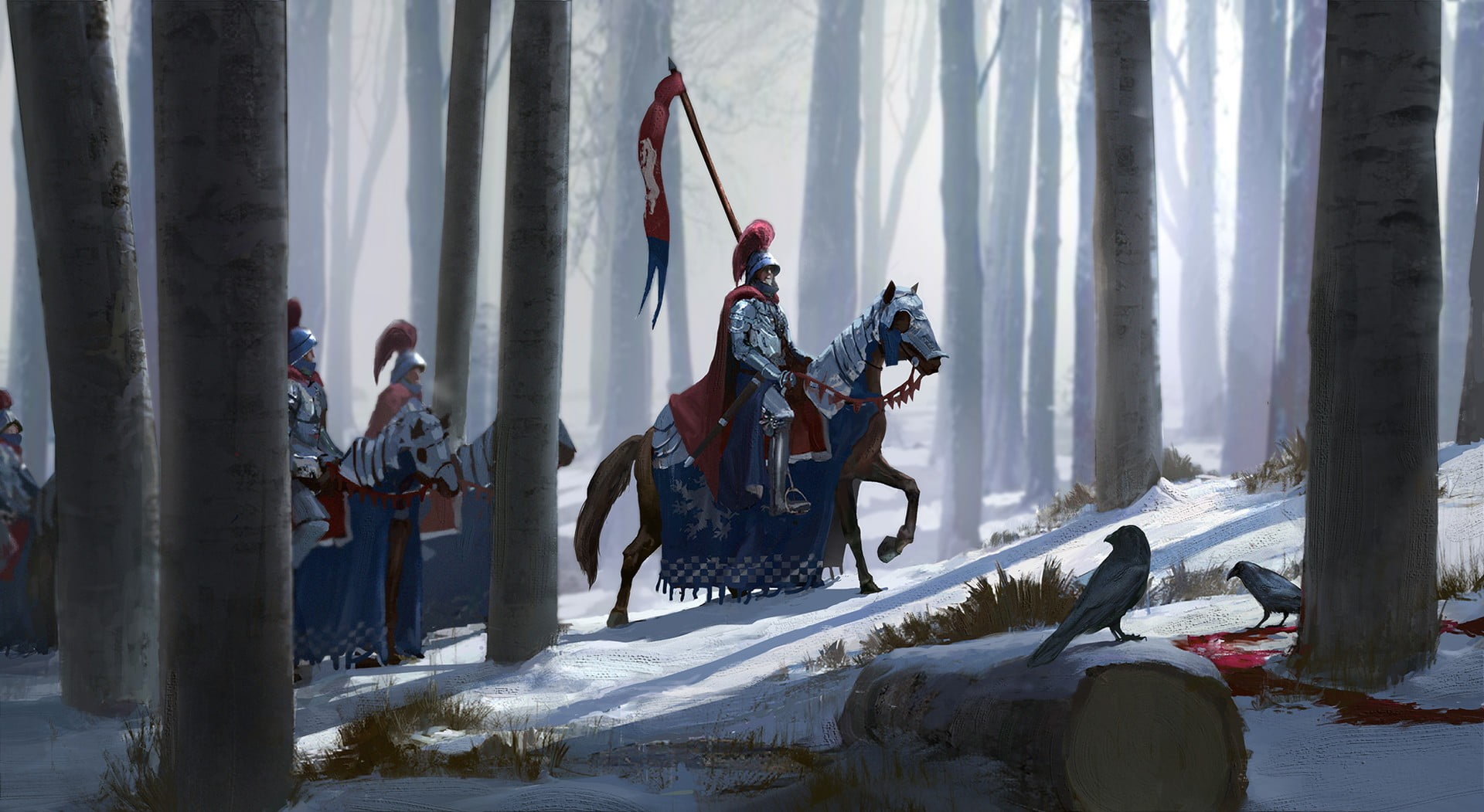 silver Knight riding on horse illustration