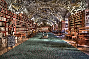 architectural photography of library HD wallpaper