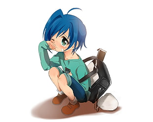 blue haired boy anime character crying