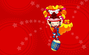 girl wearing red top Chinese New Year themed digital wallpaper