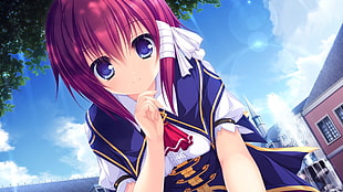 girl anime character wearing school uniform digital wallpaper