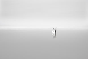 black chair, minimalism, nature, water, horizon