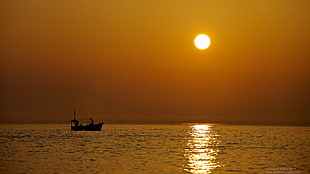 silhouette of boat on sea during golden hour, st ives HD wallpaper