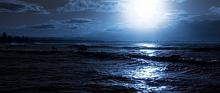 sea under blue sky at daytime, moonlight, sea HD wallpaper