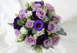pink, white, and purple roses bouquet