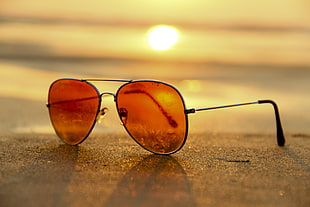 sunset, beach, sunglasses, sand HD wallpaper